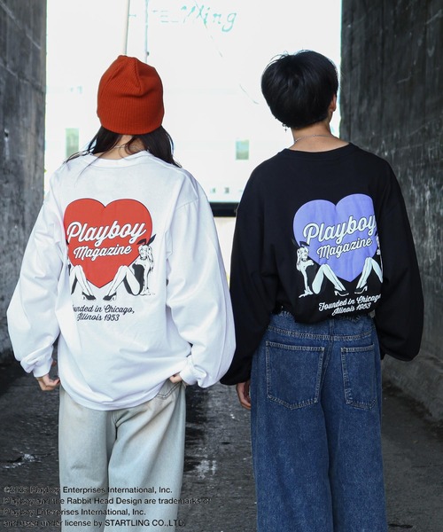 tシャツ 「PLAYBOY」×「SEQUENZ」 ハートバニー バックプリント 長袖 Tシャツ / ロンT レディース メンズ PLAYBOY】×【SEQUENZ】 ハートバニー バックプリント 長袖 T