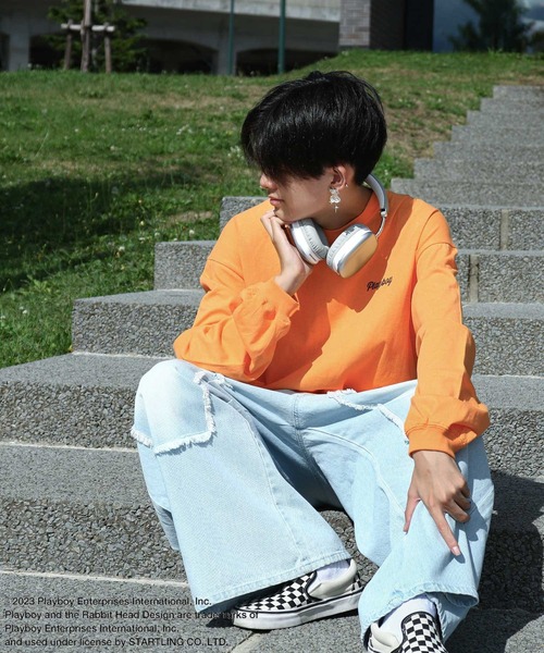 PLAYBOY(プレイボーイ)の「【PLAYBOY】×【SEQUENZ】 ハートバニー バックプリント 長袖 Tシャツ / ロンT(Tシャツ/カットソー・レディース・ホワイト/マルチ/ブラック/オレンジ・X-LARGE/LARGE/MEDIUM/SMALL)」の9枚目の写真