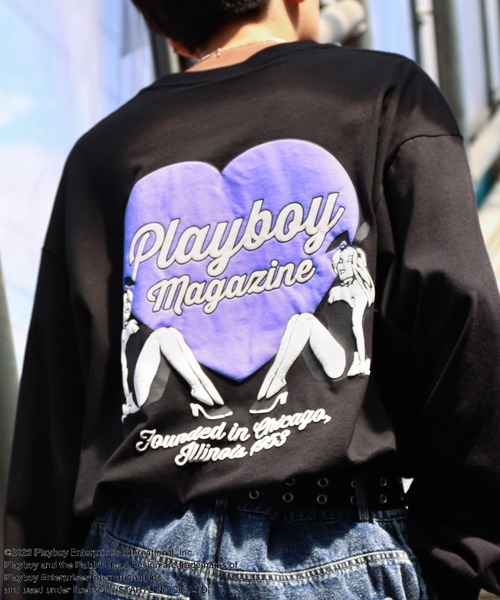 PLAYBOY】×【SEQUENZ】 ハートバニー バックプリント 長袖 T