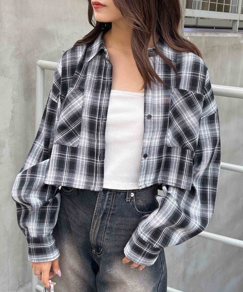 INGNI(イング)の「チェック柄ショートシャツ(シャツ/ブラウス・レディース・ネイビー系2/ブラック系/ブラウン系その他2/ブルー系8/ネイビー系3・M)」の7枚目の写真