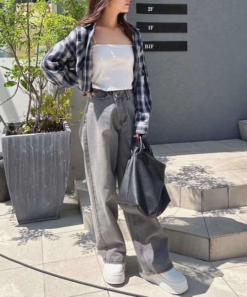 INGNI(イング)の「チェック柄ショートシャツ(シャツ/ブラウス・レディース・ネイビー系2/ブラック系/ブラウン系その他2/ブルー系8/ネイビー系3・M)」の16枚目の写真