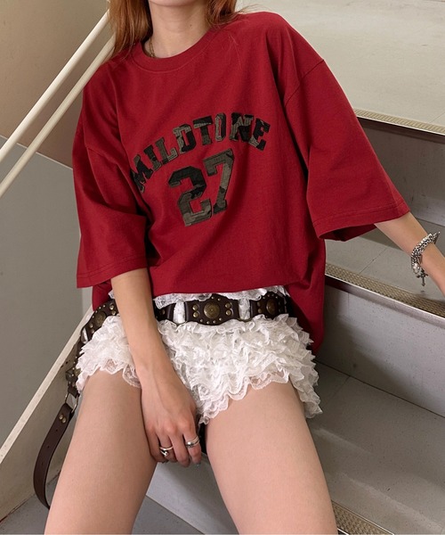 sedacle(セダクル)の「カモフラアップリケTEE(Tシャツ/カットソー・レディース・アイボリー/チャコールグレー/レッド/ピンク・LARGE/MEDIUM/SMALL)」の1枚目の写真