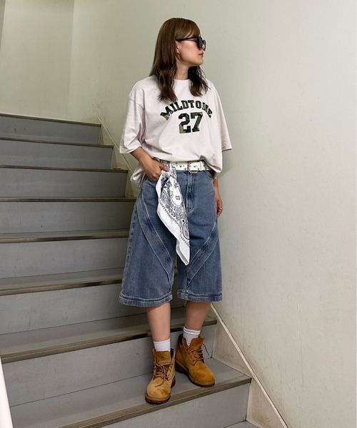 sedacle(セダクル)の「カモフラアップリケTEE(Tシャツ/カットソー・レディース・アイボリー/チャコールグレー/レッド/ピンク・LARGE/MEDIUM/SMALL)」の9枚目の写真
