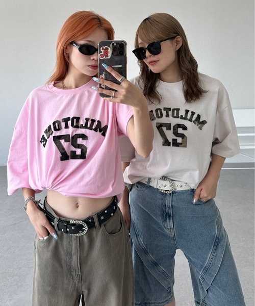 sedacle(セダクル)の「カモフラアップリケTEE(Tシャツ/カットソー・レディース・アイボリー/チャコールグレー/レッド/ピンク・LARGE/MEDIUM/SMALL)」の11枚目の写真