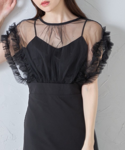 【セール】ポケット付きフリルチュールドッキングワンピース（ワンピース）｜tocco closet（トッコ クローゼット）