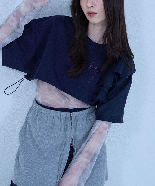 Nora Lily elle(ノラリリーエル)の「【Nora Lily】「elle」2 material Tops(Tシャツ/カットソー・レディース・ブラック/ホワイト/ネイビー/グリーン・FREE)」の4枚目の写真