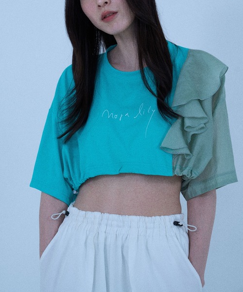 Nora Lily elle(ノラリリーエル)の「【Nora Lily】「elle」2 material Tops(Tシャツ/カットソー・レディース・ブラック/ホワイト/ネイビー/グリーン・FREE)」の3枚目の写真