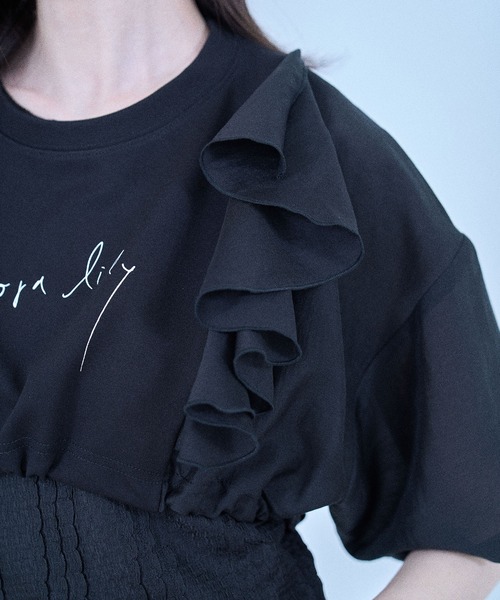 Nora Lily elle(ノラリリーエル)の「【Nora Lily】「elle」2 material Tops(Tシャツ/カットソー・レディース・ブラック/ホワイト/ネイビー/グリーン・FREE)」の13枚目の写真