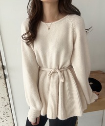 リボン付きペプラムニット