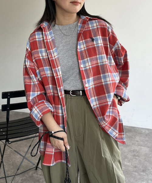 CPCM（シーピーシーエム）の「ネルチェックシャツ（シャツ/ブラウス・レディース・ベージュ/ネイビー/レッド/カーキ・FREE）」の4枚目の写真