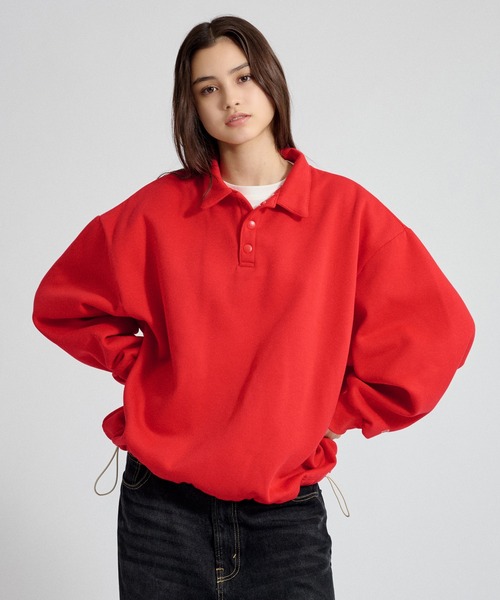 WETTEMPT（ウィテンプト）の「FLEECE LINING SWEAT POLO / 裏起毛スウェットポロ（スウェット・メンズ・ブラック/グレー/ネイビー/レッド・SMALL/LARGE/MEDIUM）」の4枚目の写真