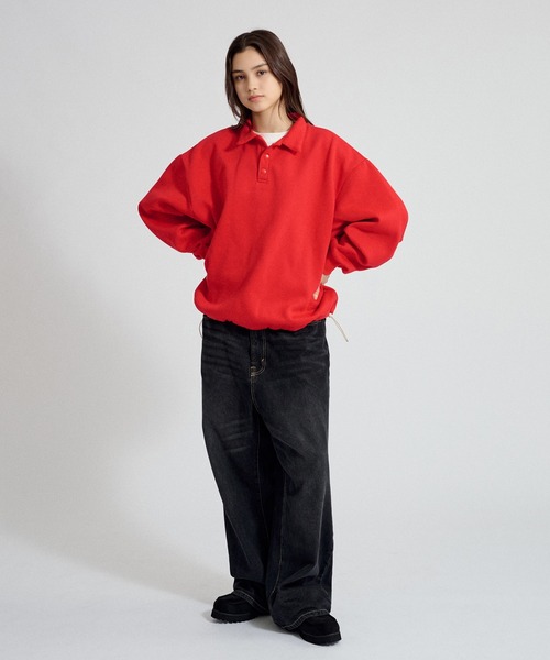 WETTEMPT（ウィテンプト）の「FLEECE LINING SWEAT POLO / 裏起毛スウェットポロ（スウェット・メンズ・ブラック/グレー/ネイビー/レッド・SMALL/LARGE/MEDIUM）」の7枚目の写真