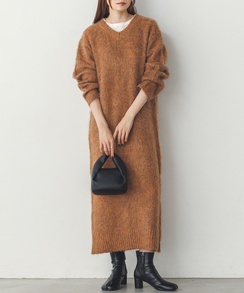 新品✨PLUS OTO.HA　モヘアタッチ ロングニットワンピース セール】モヘアタッチMIX ニットワンピース（ワンピース）｜hunch