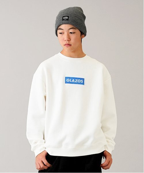 GLAZOS(グラソス)の「【大人向けサイズあり】【あったか】裏起毛・ボックス刺繍ロゴトレーナー(スウェット・キッズ・ホワイト/ブラック・LL/L/M/S)」の1枚目の写真