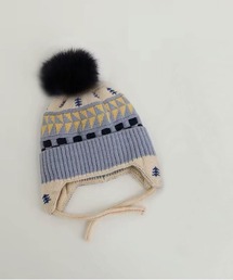 Bambin(ボンバン)の【 Bambin / ボンバン 】 ノルディック柄 ポンポン付き フラップ ニットキャップ(ニットキャップ/ビーニー)