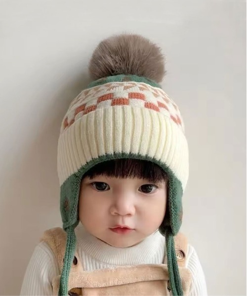 Bambin（ボンバン）の「【 Bambin / ボンバン 】 ノルディック柄 ポンポン付き フラップ ニットキャップ（ニットキャップ/ビーニー・キッズ・ライトブラウン/アイボリー/ベージュ/ブルー・FREE）」の5枚目の写真