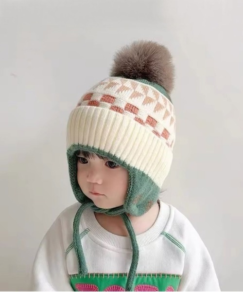 Bambin（ボンバン）の「【 Bambin / ボンバン 】 ノルディック柄 ポンポン付き フラップ ニットキャップ（ニットキャップ/ビーニー・キッズ・ライトブラウン/アイボリー/ベージュ/ブルー・FREE）」の6枚目の写真