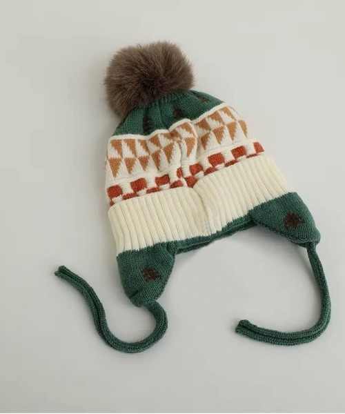 Bambin（ボンバン）の「【 Bambin / ボンバン 】 ノルディック柄 ポンポン付き フラップ ニットキャップ（ニットキャップ/ビーニー・キッズ・ライトブラウン/アイボリー/ベージュ/ブルー・FREE）」の10枚目の写真