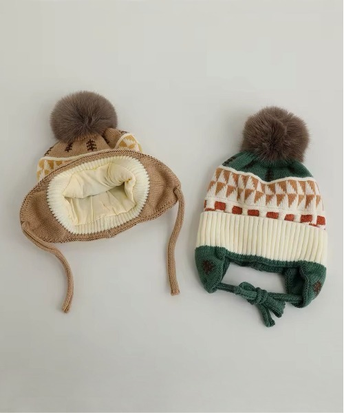 セール】【 Bambin / ボンバン 】 ノルディック柄 ポンポン付き