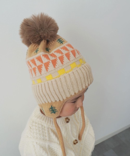 Bambin（ボンバン）の「【 Bambin / ボンバン 】 ノルディック柄 ポンポン付き フラップ ニットキャップ（ニットキャップ/ビーニー・キッズ・ライトブラウン/アイボリー/ベージュ/ブルー・FREE）」の15枚目の写真