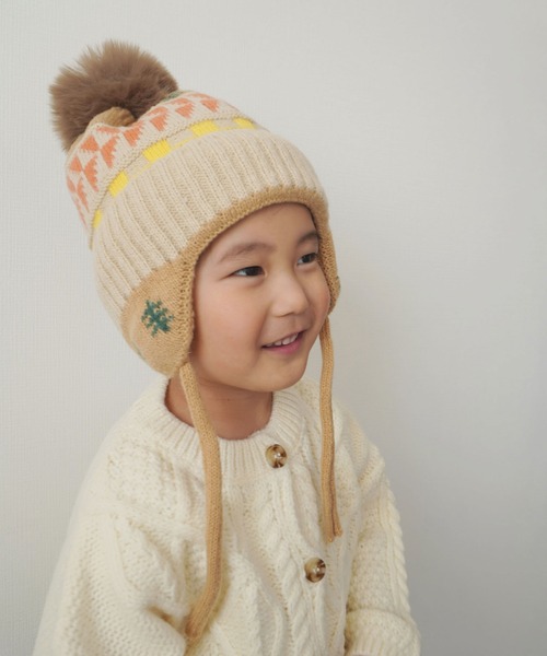 Bambin（ボンバン）の「【 Bambin / ボンバン 】 ノルディック柄 ポンポン付き フラップ ニットキャップ（ニットキャップ/ビーニー・キッズ・ライトブラウン/アイボリー/ベージュ/ブルー・FREE）」の13枚目の写真