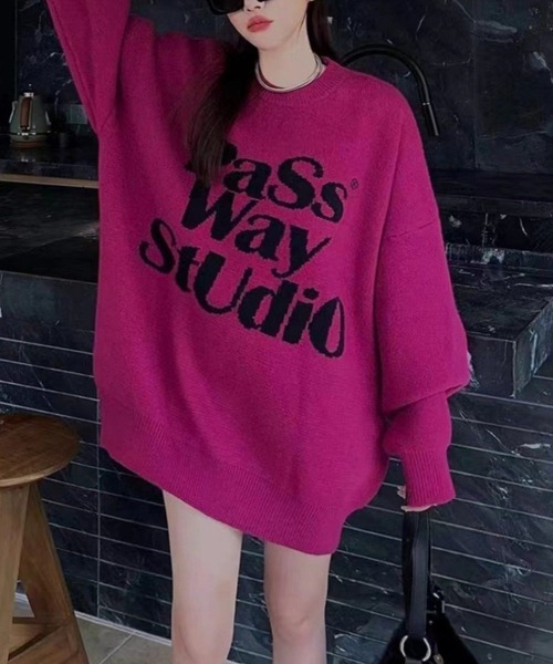 WESTSEA(ウエストシー)の「BIGロゴ ジャガードニットプルオーバー 長袖(ニット/セーター・レディース・ブラウン/パープル/ブラック/オフホワイト・FREE)」の4枚目の写真