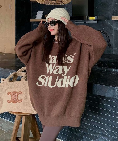 WESTSEA(ウエストシー)の「BIGロゴ ジャガードニットプルオーバー 長袖(ニット/セーター・レディース・ブラウン/パープル/ブラック/オフホワイト・FREE)」の3枚目の写真
