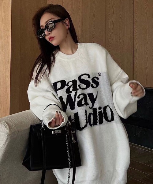 WESTSEA(ウエストシー)の「BIGロゴ ジャガードニットプルオーバー 長袖(ニット/セーター・レディース・ブラウン/パープル/ブラック/オフホワイト・FREE)」の7枚目の写真