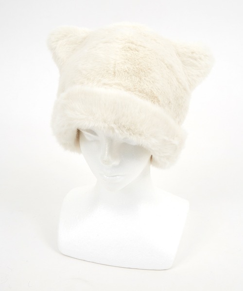 ankoROCK(アンコロック)の「an meets zakka ネコ耳フィッシャーマンファーハット / 猫耳 レディース メンズ ユニセックス ねこ耳 耳付き 帽子 ロシアン ロールキャップ(ハット・レディース・ホワイト/ブラック/アイボリー・ONESIZE)」の4枚目の写真
