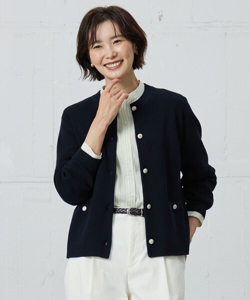J.PRESS(ジェイプレス)の「【洗える】ORGANIC GASS COTTON クルーネック アウター(その他アウター・レディース・ネイビー系/サックスブルー系/ベージュ系・F)」の2枚目の写真