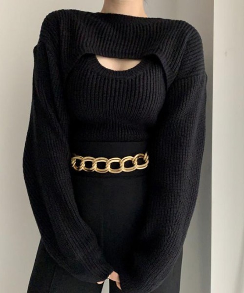 VIVID LADY(ビビッドレディー)の「キャミソール カーディガン セット(ニット/セーター・レディース・ブラック/アイボリー・FREE)」の6枚目の写真