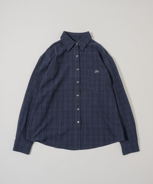 セール】embroidery over check shirts / エンブロイダリー