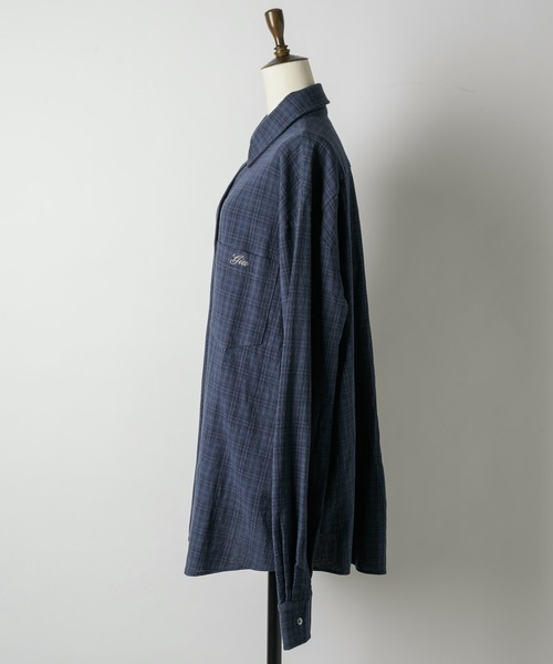 エンブロイダリーオーバーチェックシャツ　シャツ　チェック　ネイビー　giunon embroidery over check shirts / エンブロイダリーオーバー