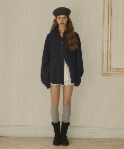 ブラウス シャツ embroidery over check shirts / エンブロイダリーオーバーチェックシャツ レディース Htage】エンブロイダリーレースシャツ（シャツ/ブラウス