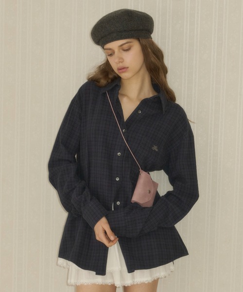ブラウス シャツ embroidery over check shirts / エンブロイダリーオーバーチェックシャツ レディース embroidery over check shirts / エンブロイダリーオーバー