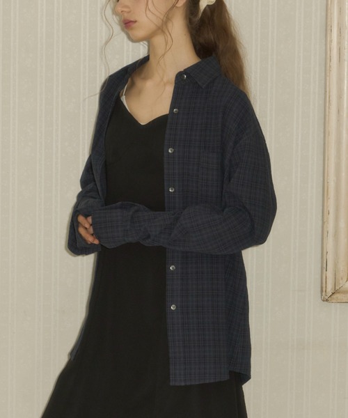 セール】embroidery over check shirts / エンブロイダリー