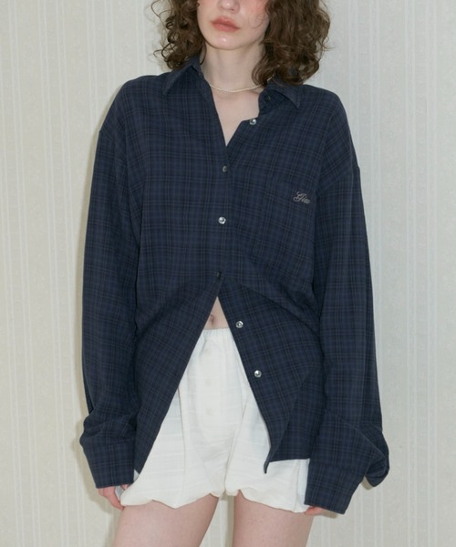 ブラウス シャツ embroidery over check shirts / エンブロイダリーオーバーチェックシャツ レディース Htage】エンブロイダリーレースシャツ（シャツ/ブラウス