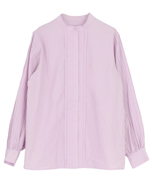 ノーカラープリーツデザインブラウス　T077 ノーカラープリーツデザインブラウス T077 : LALA FRILL - 通販
