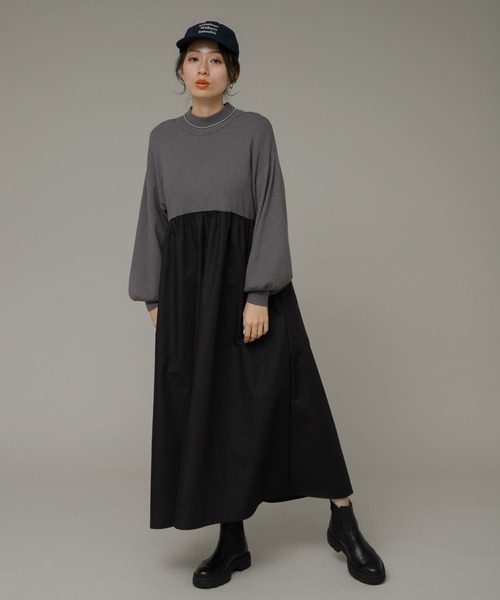 URBAN RESEARCH Sonny Label（アーバンリサーチサニーレーベル）の「モックネックドッキングニットワンピース（ワンピース・レディース・グレー/ブルー/ブラック・FREE）」の9枚目の写真