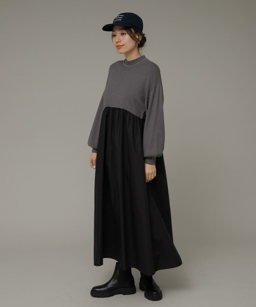 URBAN RESEARCH Sonny Label（アーバンリサーチサニーレーベル）の「モックネックドッキングニットワンピース（ワンピース・レディース・グレー/ブルー/ブラック・FREE）」の10枚目の写真