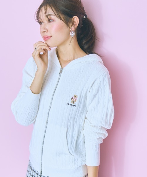 marun（マルン）の「＜大きいサイズ＞ベア刺しゅうケーブルニットダブルジップパーカー marun（パーカー・レディース・オフホワイト/ネイビー・L/LL/3L/4L/5L）」の19枚目の写真