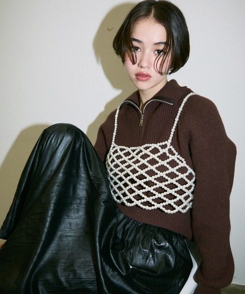 Clum(クルム)の「half zipup short knit tops / ハーフジップショート丈ニットトップス(ニット/セーター・レディース・ホワイト/ブラック/ブラウン・FREE)」の8枚目の写真