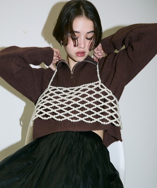 Clum(クルム)の「half zipup short knit tops / ハーフジップショート丈ニットトップス(ニット/セーター・レディース・ホワイト/ブラック/ブラウン・FREE)」の10枚目の写真