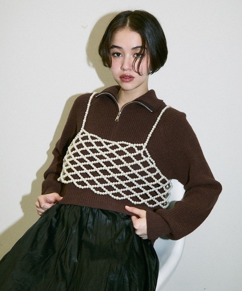 Clum(クルム)の「half zipup short knit tops / ハーフジップショート丈ニットトップス(ニット/セーター・レディース・ホワイト/ブラック/ブラウン・FREE)」の12枚目の写真