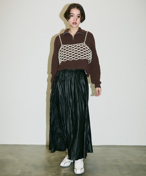 Clum(クルム)の「half zipup short knit tops / ハーフジップショート丈ニットトップス(ニット/セーター・レディース・ホワイト/ブラック/ブラウン・FREE)」の14枚目の写真