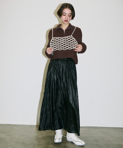 Clum(クルム)の「half zipup short knit tops / ハーフジップショート丈ニットトップス(ニット/セーター・レディース・ホワイト/ブラック/ブラウン・FREE)」の16枚目の写真