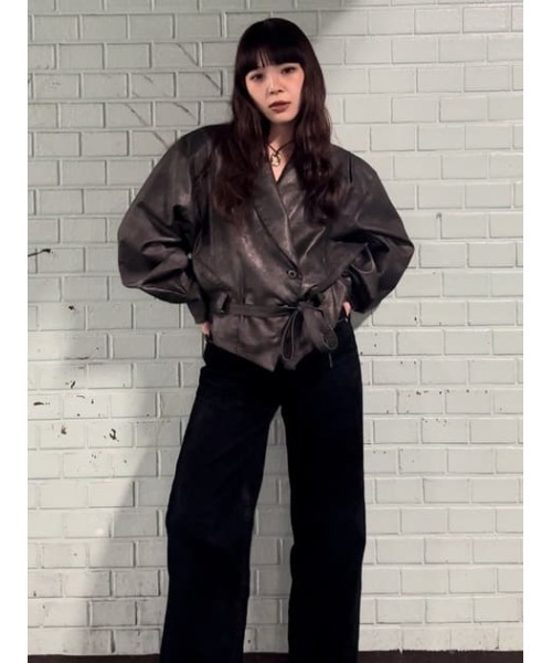 セール】BIG SLEEVE FAUX LEATER ジャケット（テーラードジャケット
