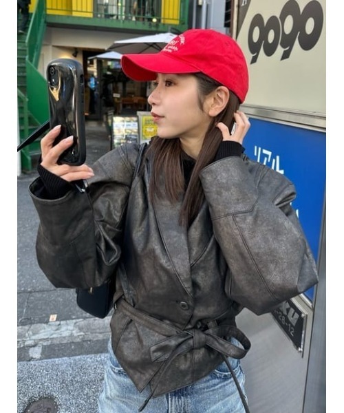 セール】BIG SLEEVE FAUX LEATER ジャケット（テーラードジャケット