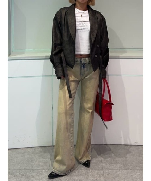 セール】BIG SLEEVE FAUX LEATER ジャケット（テーラードジャケット