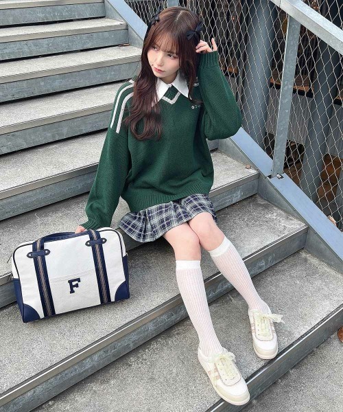 F i.n.t（フィント）の「刺繍入りゲームシャツニット/fint　フィント（ニット/セーター・レディース・グリーン/ライトグレー・FREE）」の10枚目の写真